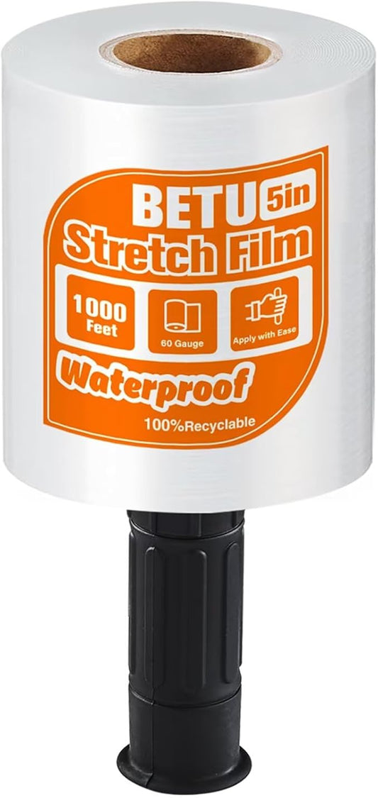 Stretch Film Shrink Wrap for Moving Supplies (5inch, 1 Pack) x 1000ft, Industrial Strength Plastic Wrap Stretch Roll for Pallet Wrapping Shipping Moving Boxes Storage Furniture with Handles, Clear