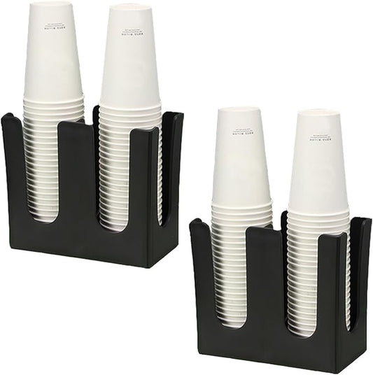Tirifer 2 Pack Disposable Paper Cup Dispenser, 2 Compartment Coffee and Lid Storage Organizer Holder for Countertop Bar Restaurant Breakroom, Black
