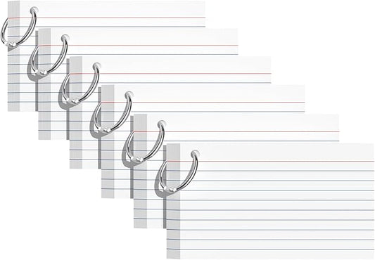 Index Cards 3x5 Inches, 300 PCS, White Flash Cards With Ring, Punched Lined Study Card Ruled Flashcards Notecards, Ruled Front And Blank Back, Note Card for School, College And Home