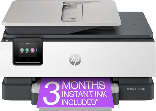 HP OfficeJet Pro 8125e Wireless All-in-One Color Inkjet Printer, Print, scan, Copy, ADF, Duplex Printing Best-for-Home Office, 3 Month Instant Ink Trial Included, AI-Enabled (405T6A)