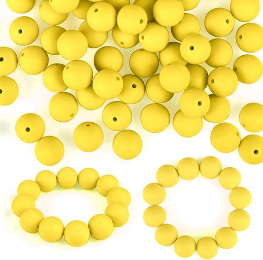 ASTARON 100 Pcs 15mm Silicone Beads for Keychain Making, Bright Yellow Silicone Beads Bulk Round Rubber Beads for Bracelets Beadable Pens Decorations Crafts Supplies