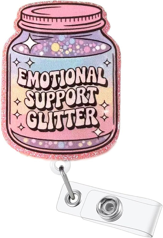 Pink Glitter Cute Candy Badge Reel Emotional Support Medicine Bottle Nurse Badge Clip for RN CNA LPN Nursing Doctor Medical Worker Name Tag Decor Retractable Acrylic Alligator Clip Nurse Badge Holder