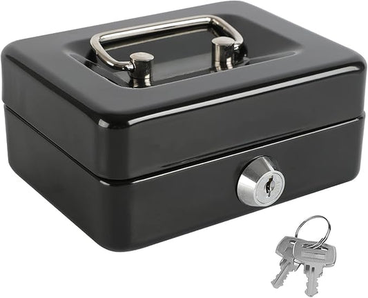xydled Locking Steel Mini Cash Box with Removable Coin Tray and Key Lock for Kids,4.92" x 3.74" x 2.36",Black