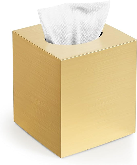 Tissue Box Cover, Square Modern Facial Acrylic Tissue Holder Napkin Dispenser Accessories for Bathroom Vanity Countertop,Bedroom Dresser,Night Stand,Desk,Office(Gold)