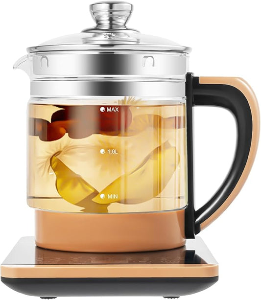 Electric Kettle, Glass Health Pot, 18-in-1 Multi-Function Electric Kettle with Tea Infuser and Egg Rack for Soup, Porridge, Herbal Tea
