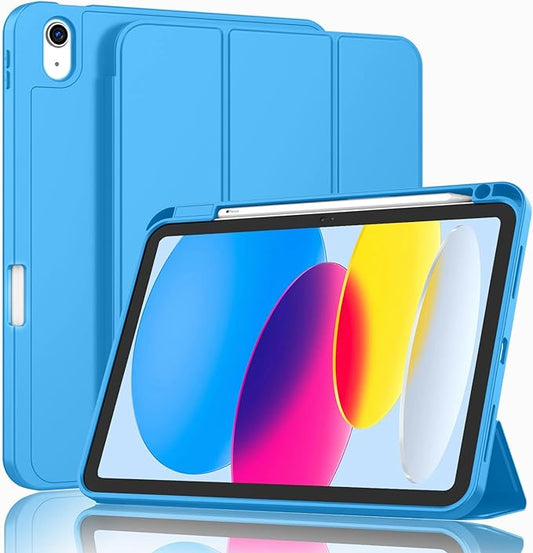 ZryXal iPad (A16) Case/iPad 10th Generation Case [11-Inch 2025/10.9 Inch 2022] with Pencil Holder, Smart Cover with Soft TPU Back [Support Auto Wake/Sleep] (Ocean Blue)
