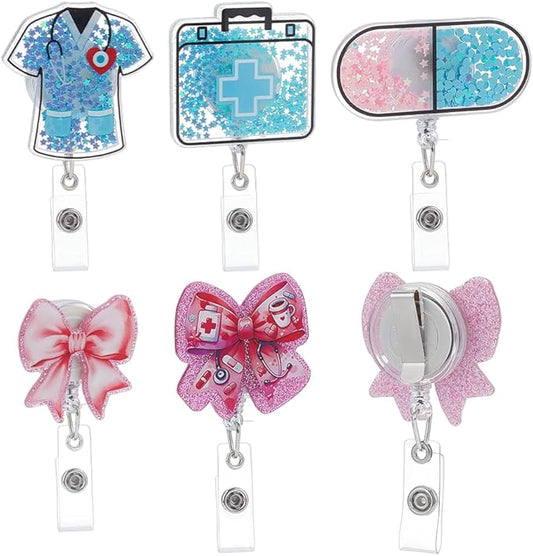 5pcs Nurse Badge Reel Set Funny Retractable Badge Holder with Clip Cute Acrylic Nurse ID Card Holder for Medical Workers Teachers Students Doctors Pink Blue Accessories Gift