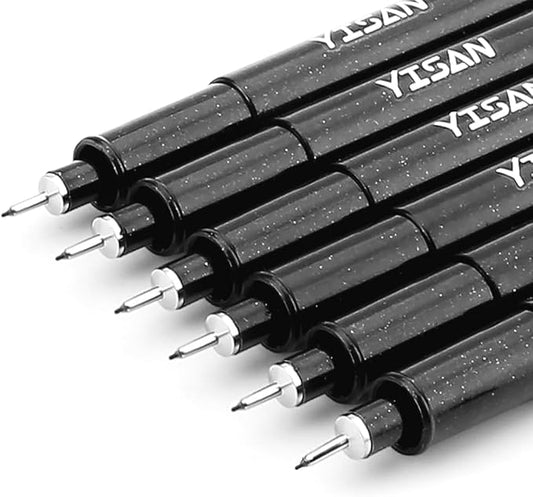 YISAN Ultra Fine Tip Pens Black 01,Extra Fine Point Writing Ink Pens,0.25mm No Bleed Thin Art Markers for Drawing,Bible,Manga,6 PCS,70320
