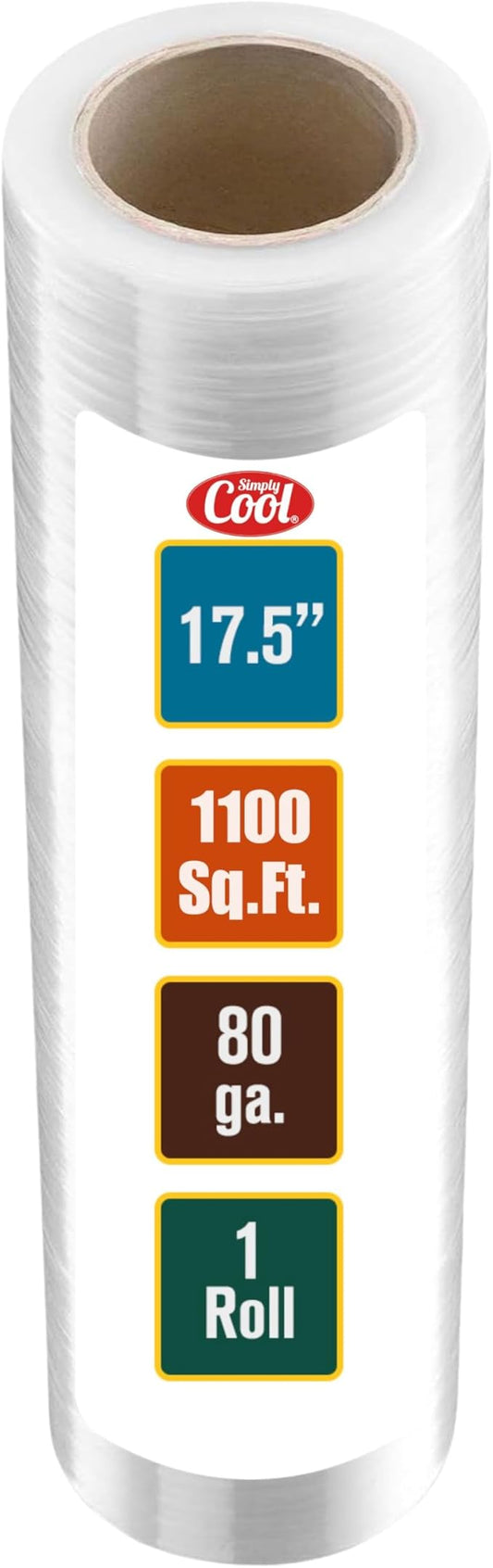 Simply Cool Stretch Wrap Industrial Strength Extra Thick 17.5" 1100 SqFt 80 Gauge (20 Micron) 1 Pack Shrink Wrap Roll for Moving Supplies, Furniture, Pallet Wrapping, Packing, Heavy Duty Stretch Film