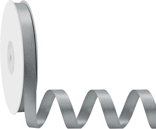 Double Face Silver Satin Ribbon 3/8 Inch X 50 Yards Polyester Silver Ribbons for Gift Wrapping Fabric Ribbon for Crafts Flower Bouquet Sewing Arts Wedding Party Decoration