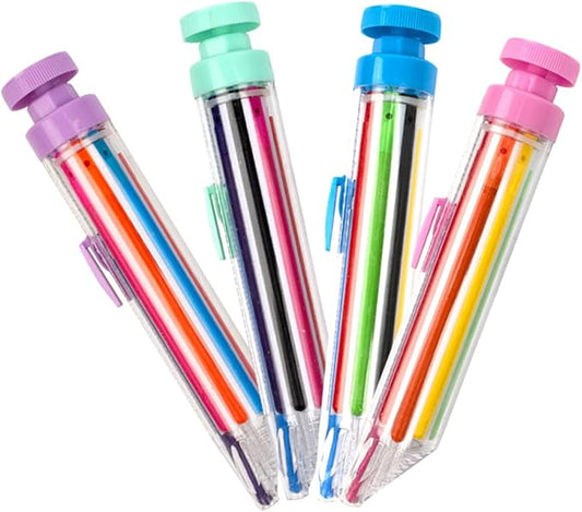 Uonlytech 4Pcs Portable Pressing Crayons Rotating Multi-color Pens for Ergonomic Design Smooth Writing and Daily Use Stationery