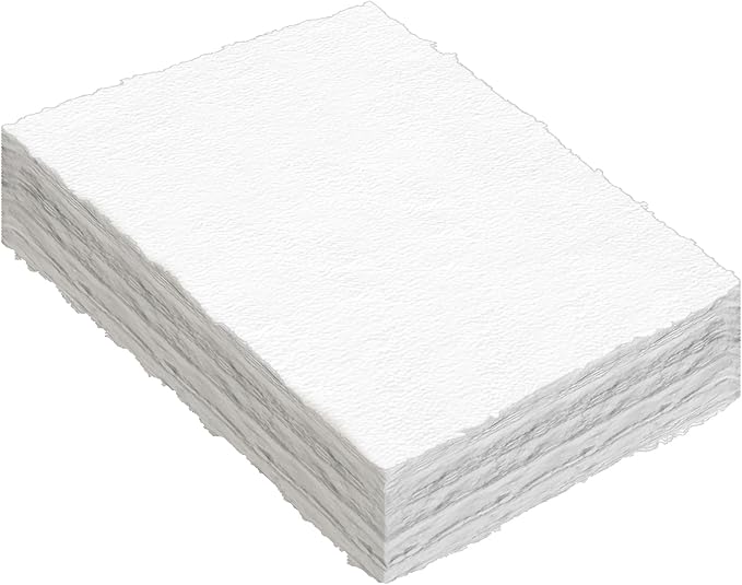 ZAYOUAU 100 Sheets Watercolor Paper, 6 x 8 inch White Cotton Handmade 300 GSM Rough Textured Paper Deckled Edge Paper for Watercolors/Wedding Invitations/Cards/Crafts