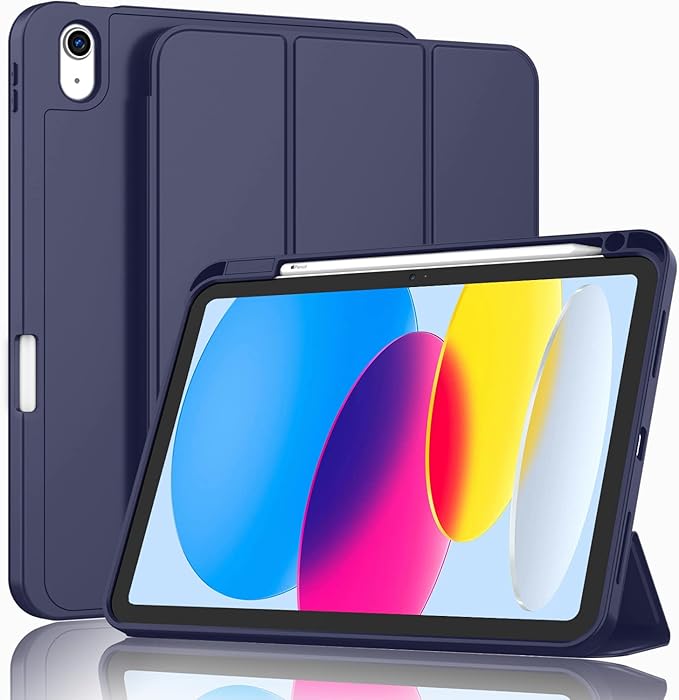 ZryXal iPad (A16) Case/iPad 10th Generation Case [11-Inch 2025/10.9 Inch 2022] with Pencil Holder, Smart Cover with Soft TPU Back [Support Auto Wake/Sleep] (Dark Blue)