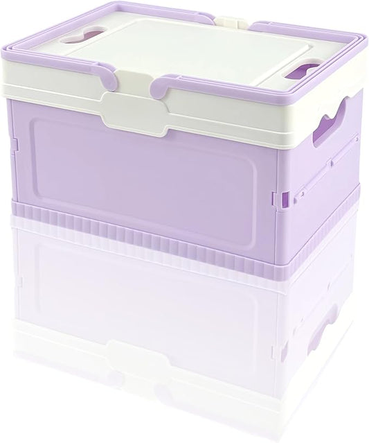 Tixill Small Collapsible Storage Crates, Foldable Plastic Baskets with Lids and Handles for Organizing, Mini Stackable Bins for Home Kitchen Bedroom Bathroom Office (Purple)