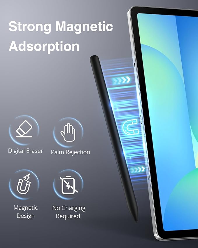 TiMOVO S Pen for Samsung Galaxy Tab S10 FE/S9 FE Series with Eraser, Stylus Pen with 5 Replacement Nibs, Precise Writing, Palm Rejection, Magnetic Adsorption, Black