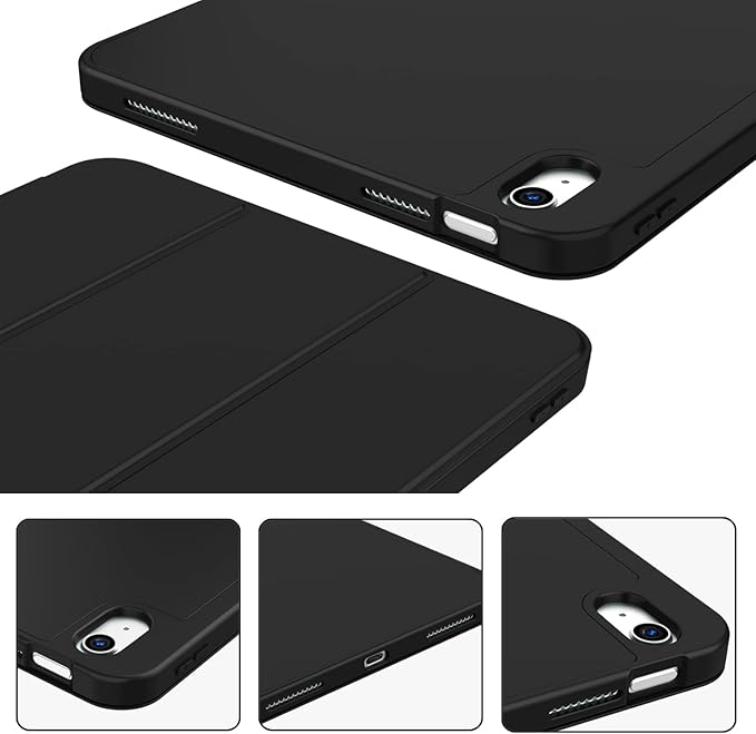 ZryXal iPad (A16) Case/iPad 10th Generation Case [11-Inch 2025/10.9 Inch 2022] with Pencil Holder, Smart Cover with Soft TPU Back [Support Auto Wake/Sleep] (New Black)