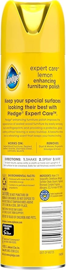 Pledge Enhancing Polish, Furniture & Wood Spray, Lemon Scent, 9.7oz (Pack of 3)
