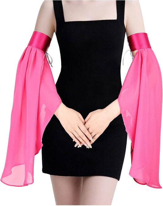 Women's Victorian Chiffon Sleeves Gothic Detachable Tulle Long Gloves for Halloween Vampire Witch Cosplay Costume