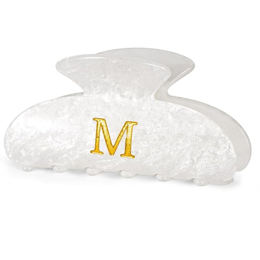Hair Clips for Women | Monogram Hair Claw Hair Accessory | Personalized Gifts for Women Teen Girl Trendy Stuff | Cute Hair Claws | Gifts for Girls Her Mom Bridesmaid Wife - White,M
