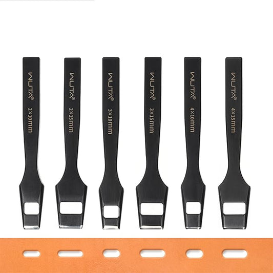 WUTA 6 Pcs Leather Belt Hole Puncher Oval Cutter Strap Watch Band Flat Punches Heavy Duty Oblong Tools for Leathercrafting (2 * 10+2 * 15+3 * 10+3 * 15+4 * 10+4 * 15)