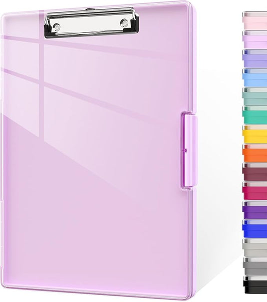 Piasoenc Clipboard with Storage, 8.5 x 11 Clip Boards with 2 Storage Case and A4 Paper Folder, Clear Dry Erase Top Panel, Heavy Duty Plastic, Folio & Side Opening, for Nurses, Teachers, Lawers,Pink