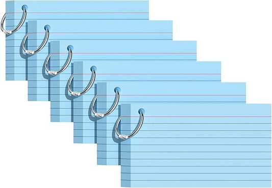 Index Cards 3x5 Inches, 300 PCS, Blue Flash Cards With Ring, Punched Lined Study Card Ruled Flashcards Notecards, Ruled Front And Blank Back, Note Card for School, College And Home