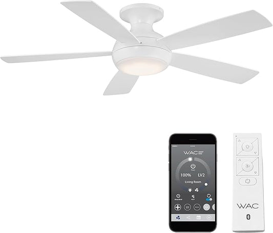 WAC Lighting Odyssey 5-Blade Metal Smart Flush Mount Ceiling Fan in White