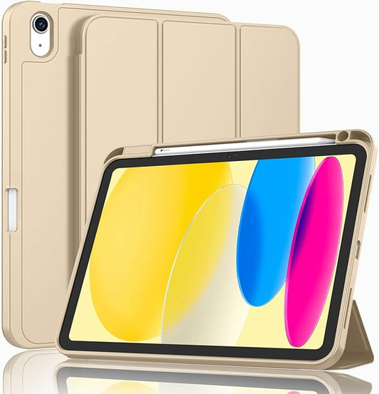 ZryXal iPad (A16) Case/iPad 10th Generation Case [11-Inch 2025/10.9 Inch 2022] with Pencil Holder, Smart Cover with Soft TPU Back [Support Auto Wake/Sleep] (Champagne Gold)