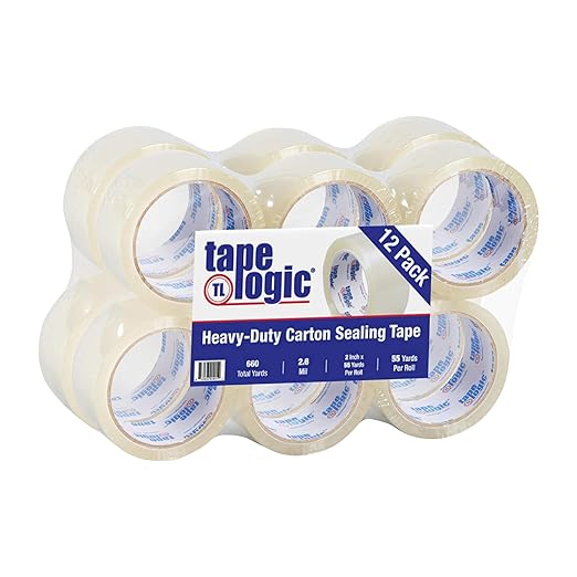 Tape Logic 2" x 55 yds Acrylic Packing Tape 2.6 Mil, Clear (12-Pack) Heavy Duty Packing Tape Rolls for Sealing Boxes at Home, Warehouse, & Office, Supplies for Packaging, Shipping, Moving