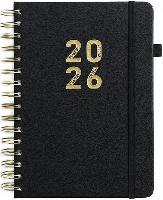 WHYLHJ2026 Daily Schedule (January 2026 - December 2026) A5 Hardcover Edition Cowhide Cover Standard Diary Reasonable Planning for the Future Hardcover Spiral Binding (black)