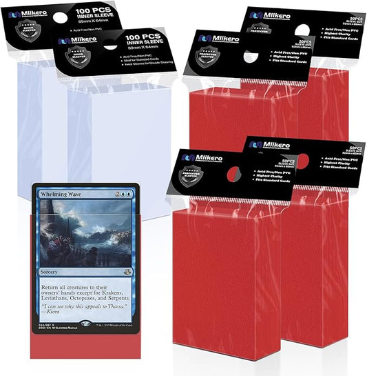 400 Pack Card Sleeves, 200 Matte Red Trading Card Sleeve and 200 Inner Sleeves Ideal for Double-Sleeving, Fit for MTG, TCG and Game Cards