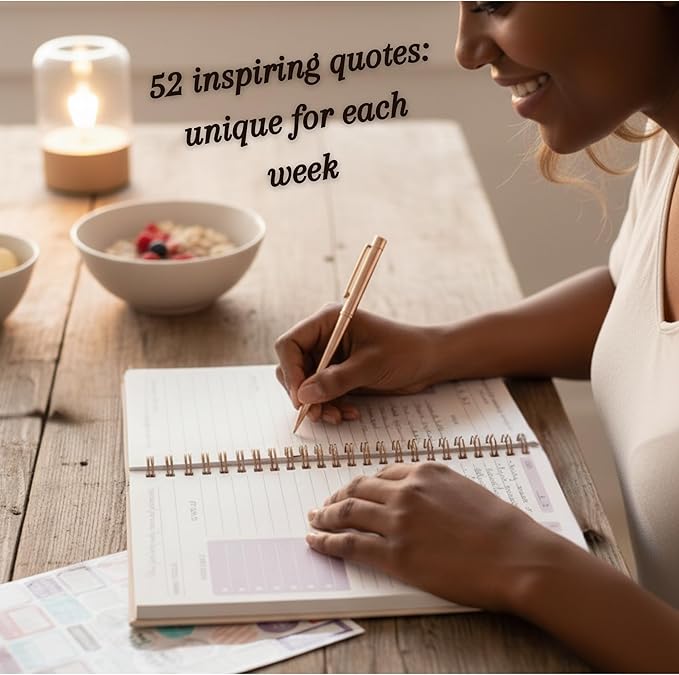 A5 Leather PU Planner & Journal Gift Set – Undated Weekly Spiral Notebook with Pen, Stickers & Box – Goal & Habit Tracker, Productivity Planner for Women & Men 5.8" x 8.0"