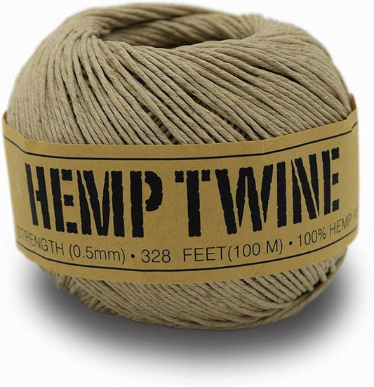 Hemp Twine for Gardening - Twine for Crafts - Organic Natural Hemp String for Jewelry Making - Strong Durable Cord for Decoration, Macrame + Cooking - 0.5MM, 100G/430 Ft. - 8 lb. Test Strength - NAT