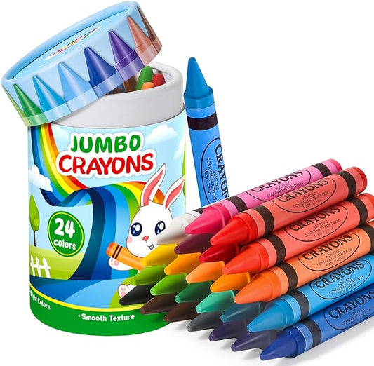 24 Colors Jumbo Crayons for Toddlers 1-3, Non Toxic Large Crayon for kids ages 2-4, Birthday Gifts for Toddler Boy Girl 3-5, Easy to Hold Washable Big Crayons for Preschool Kindergarten Art Supplies