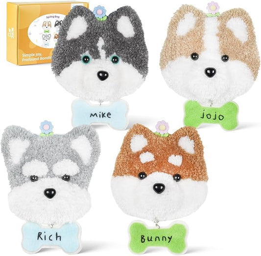 MOREJMTT Punch Needle kit-4 Embroidery kit for Beginners,Punch Needle Kits Adults Beginner,Needles, Curved Scissors, a Tool Storage Box, Easy-to-Follow Instructions, and Tutorial Videos-（4 Dog ）