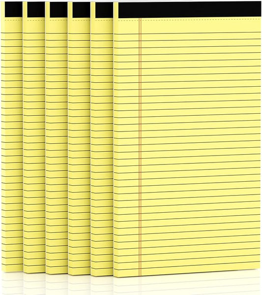 Yellow Legal Pads 8.5 x 14 Note Pads, 6 Pack 8.5 x 14 Notepads, Wide Ruled Lined Paper, Micro Perforated Writing Paper, 30 Sheets Per Notepad for Work/School/Office