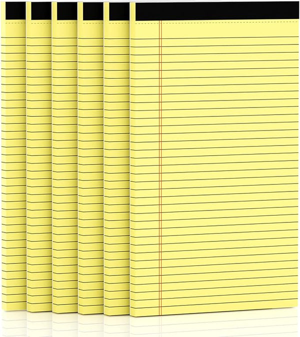 Yellow Legal Pads 8.5 x 14 Note Pads, 6 Pack 8.5 x 14 Notepads, Wide Ruled Lined Paper, Micro Perforated Writing Paper, 30 Sheets Per Notepad for Work/School/Office