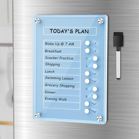 NiHome Acrylic Magnetic To Do List Planning Board with Sliders & Desktop Stand, Kids & Adults Chore Chart, Checklist Routine Chart Task Board for Fridge & Desk, For Magnetic Metal Surfaces Only (Blue)