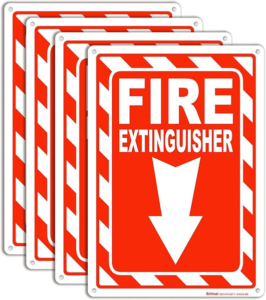 Brimar Fire Extinguisher Signs,7"x10" (4 Pack) .040" Heavy Rust-Free Aluminum Metal Safety Signs, UV Ink Printing, Weatherproof, Fade Resistant, for Business, Office, Home Indoor & Outdoor Use