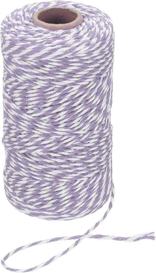 PATIKIL 2mm x 109 Yard Cotton Butcher Twine, Cotton Bakers Twine String Rope Cord for Gift Wrapping Arts Crafts Party Decorations Gardening, Light Purple White