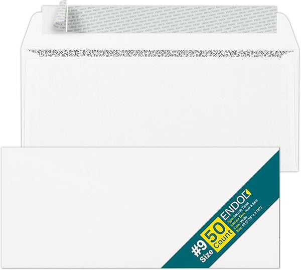 #9 Envelopes Self Seal - 50 Pack - Security Tinted 3 7/8" x 8 7/8" Business Envelopes Peel & Seal for Mailing Letter Size - Legal for Invoices, Statements - 24lb White Plain