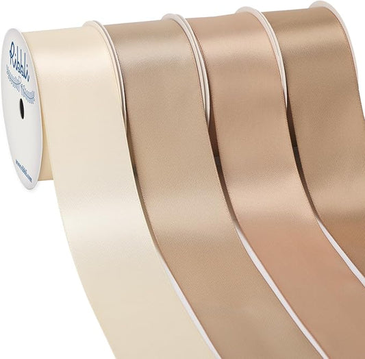 Ribbli Champagne Satin Ribbon 1-1/2 Inch x 4 Rolls Total 40 Yards-Ivory Champagne Purple Ribbon for Gift Wrapping Craft Wedding Decoration