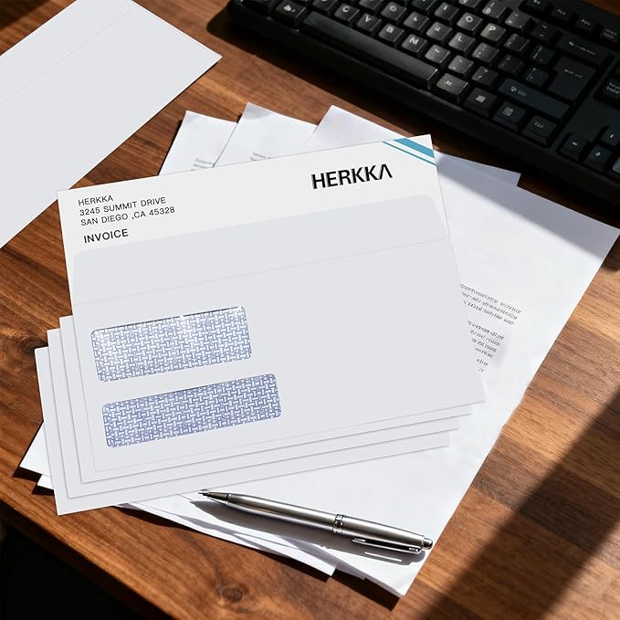 #9 Double Window Security Envelopes, HERKKA No.9 Double Window Business Envelopes Designed for Invoices and Business Statements - Number 9 Size 3 7/8 Inch X 8 7/8 Inch - 24 LB - 100 Pack