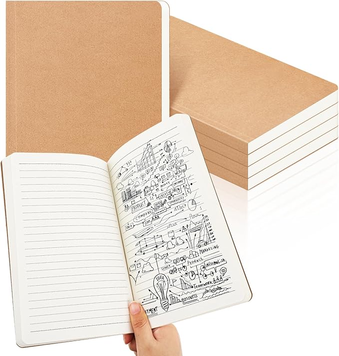 Zhanmai 5 Pack A5 Journal Refill 5.5 x 8.2'' Refillable Notebook Inserts A5 Paper Refill Kraft Travelers Journal Notebooks for Office School Writing Supplies, 100 Sheets/200 Pages