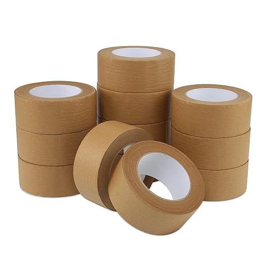 Lichamp Kraft Paper Packing Tape, Gummed Brown Shipping Tape for Boxes and Cartons, 2 inch x 55 Yard x 7 mil (12 Rolls)