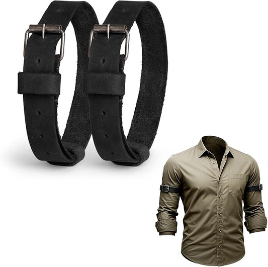 Hide & Groom, Set of 2 Sleeve Garters for Men, Adjustable Straps for Arm Shirt, Anti-Slip Armbands, Full Grain Leather