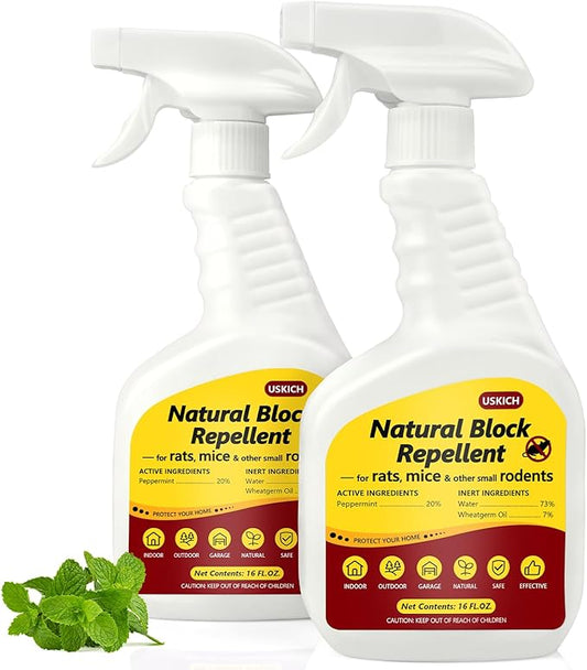 Peppermint Oil Rodent Repellent Spray for Vehicles -2 Pack Rodent Repellent & Mouse Repellent Spray, Natural Mice Repellent for Car Engines, RVs, Trucks & Boats - Safe Indoor & Outdoor Use,16oz