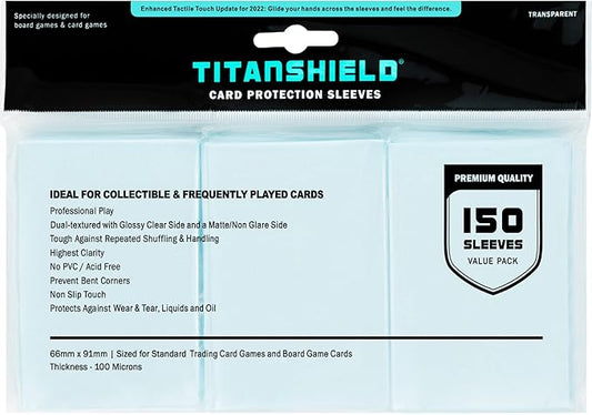 TitanShield Premium Card Sleeves | Compatible with Pokemon, One Piece, Lorcana, Flesh & Blood, & Magic The Gathering MTG | (150 Sleeves - Standard) (1, Clear, Standard | 66x91mm)