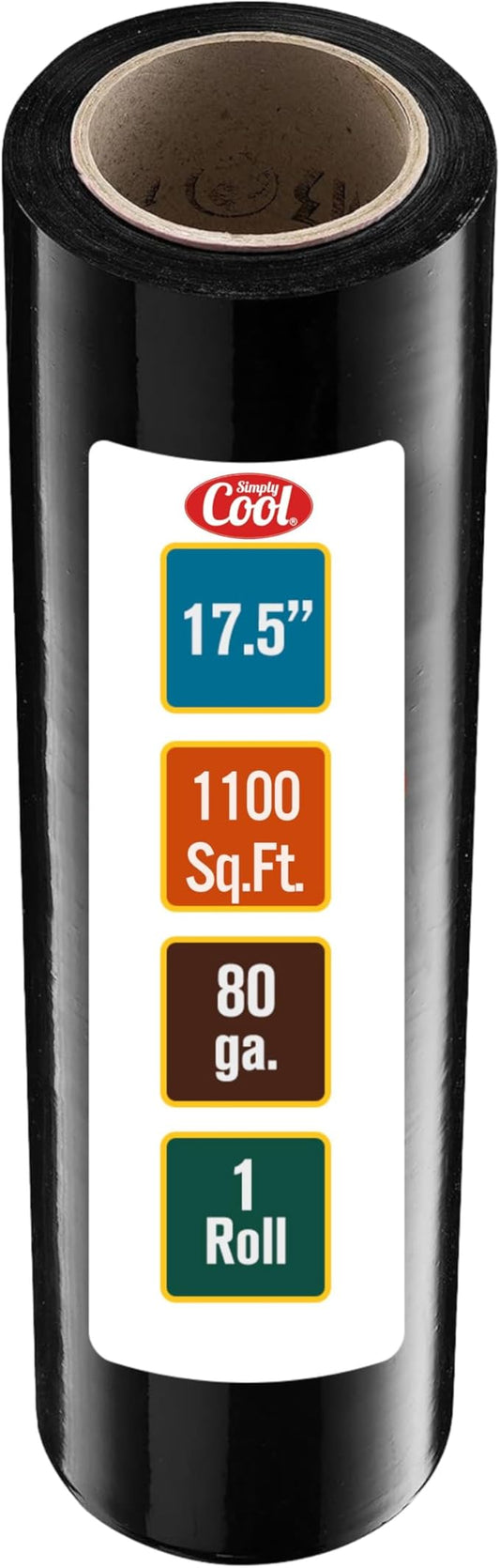 Simply Cool Black Stretch Wrap Industrial Strength Extra Thick 17.5" 1100 SqFt 80 Gauge (20 Micron) Shrink Wrap Roll for Moving Supplies, Furniture, Pallets, Plastic Wrap for Packing, Stretch Film
