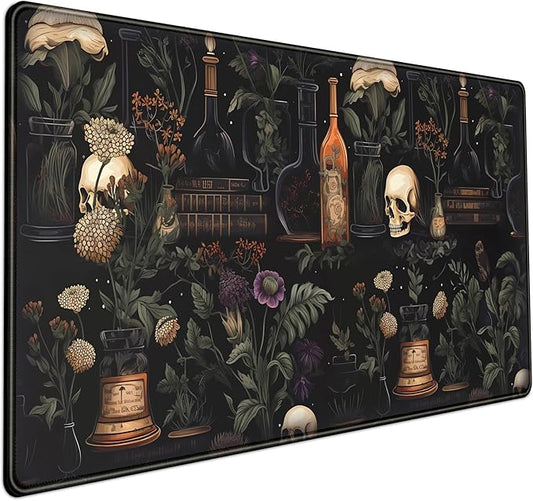 Vintage Aesthetic XL Extended Large Gaming Mouse Pad - Black Academia Mystical Green Plant Design - Computer Laptop Keyboard and Mouse Mat Desktop Protector - 31.5 x 15.8 in